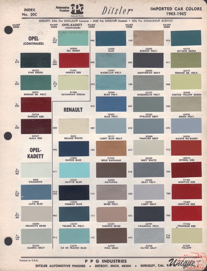 1963 Opel Paint Charts PPG 2
